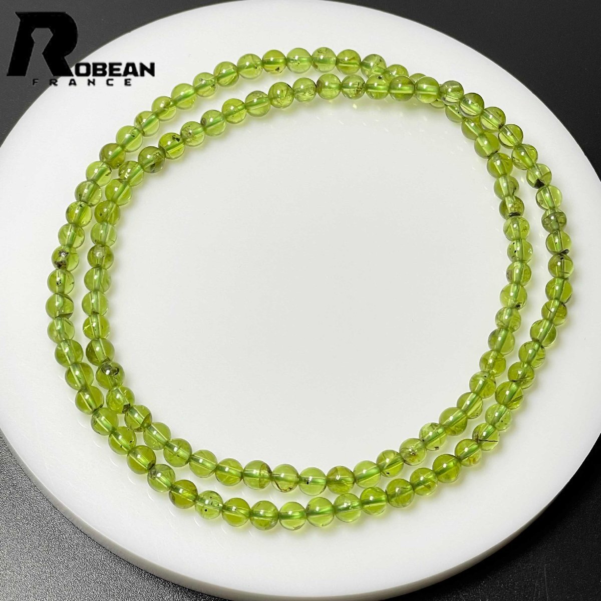 絶賛 EU制 定価9萬円★ROBEAN?グリーンペリドット★パワーストーン 3本巻きブレスレット 天然石 綺麗 お守り ギフト 4.6-4.9mm M0222368