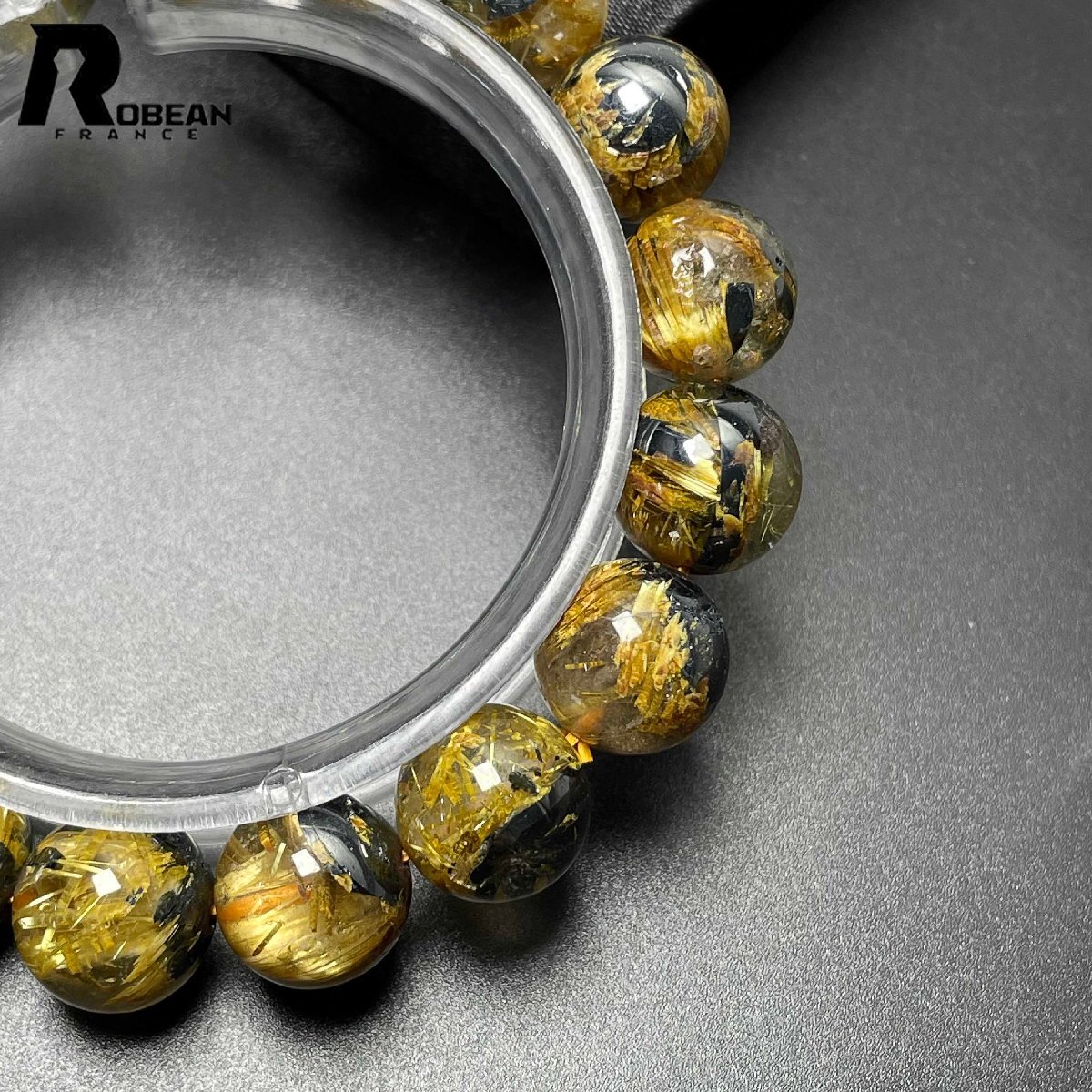 夢色EU制 定価103萬円★ROBEAN?太陽花タイチンルチル★黃金針水晶 金運 開運 ゴールド ブレスレット パワーストーン 12.4-12.8mm D0308515