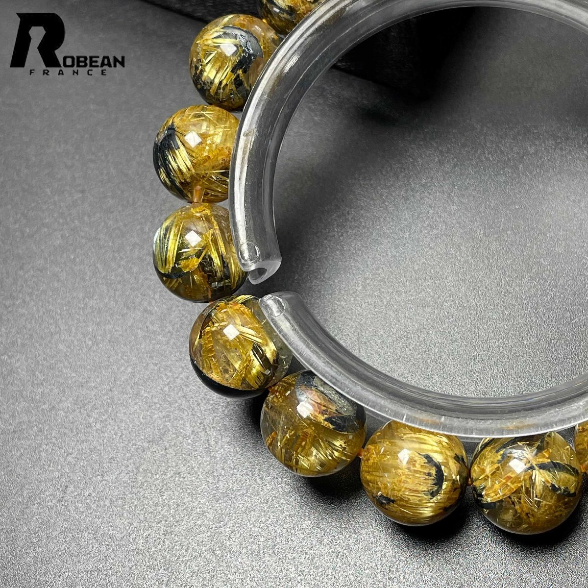 夢色EU制 定価103萬円★ROBEAN?太陽花タイチンルチル★黃金針水晶 金運 開運 ゴールド ブレスレット パワーストーン 12.4-12.8mm D0308515