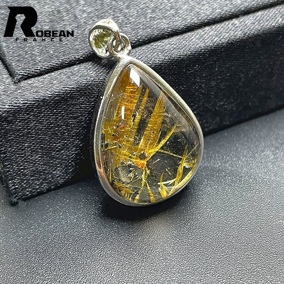 高級(jí) EU制 定価22萬(wàn)円★ROBEAN?太陽(yáng)花タイチンルチル?925銀ペンダント★黃金針?biāo)?金運(yùn) パワーストーン 27.7*18.7*9.6mm C604872