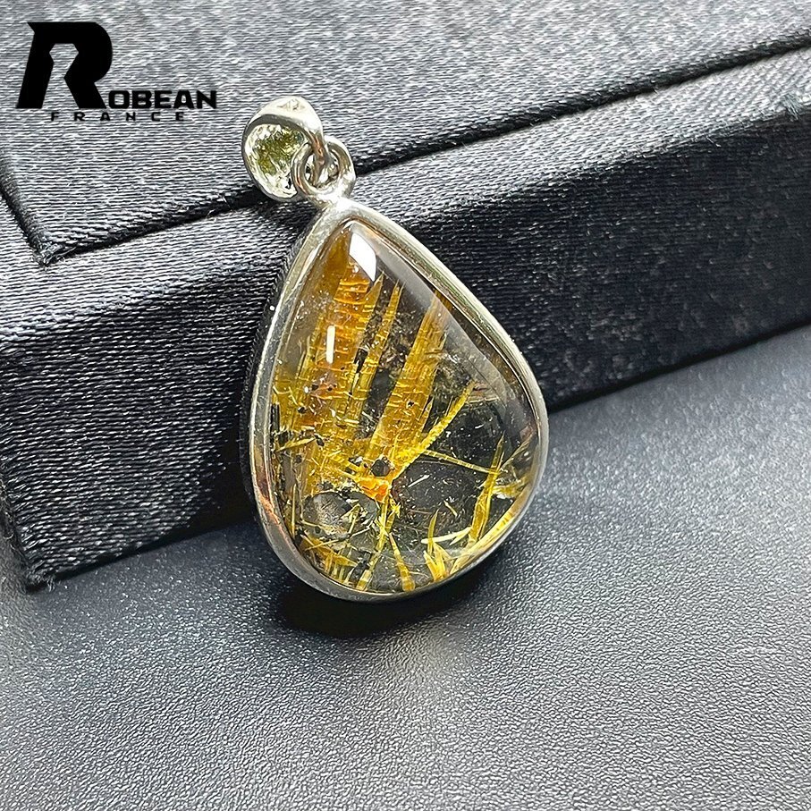 高級(jí) EU制 定価22萬(wàn)円★ROBEAN?太陽(yáng)花タイチンルチル?925銀ペンダント★黃金針?biāo)?金運(yùn) パワーストーン 27.7*18.7*9.6mm C604872