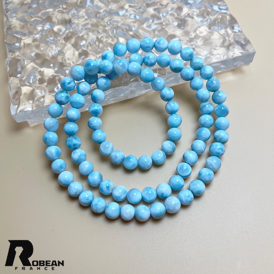 高級 EU制 定価19萬円★ROBEAN?ドミニカ共和國産のラリマー★3本巻きブレスレット パワーストーン 天然石 開運 金運 約6.4-6.9mm K0319549