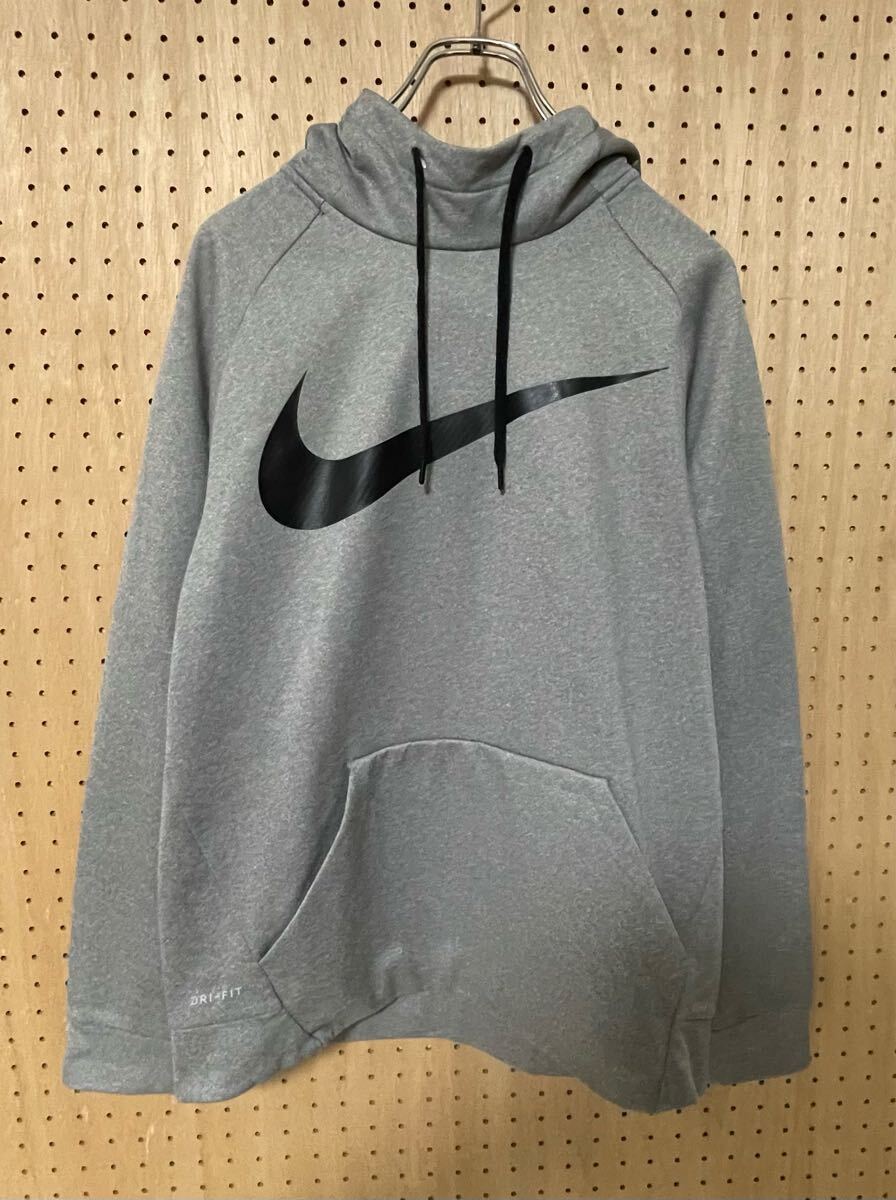 NIKE DRI-FIT スウッシュロゴ プルオーバーパーカー グレー ナイキ フーディー_画像1