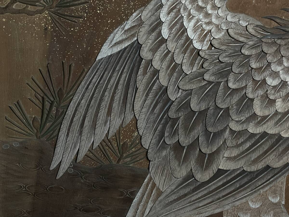 新品正規品 川原啓秀】 細密木彫浮彫鷹鯉図衝立 極上品 井波彫刻 木彫巨匠 建具