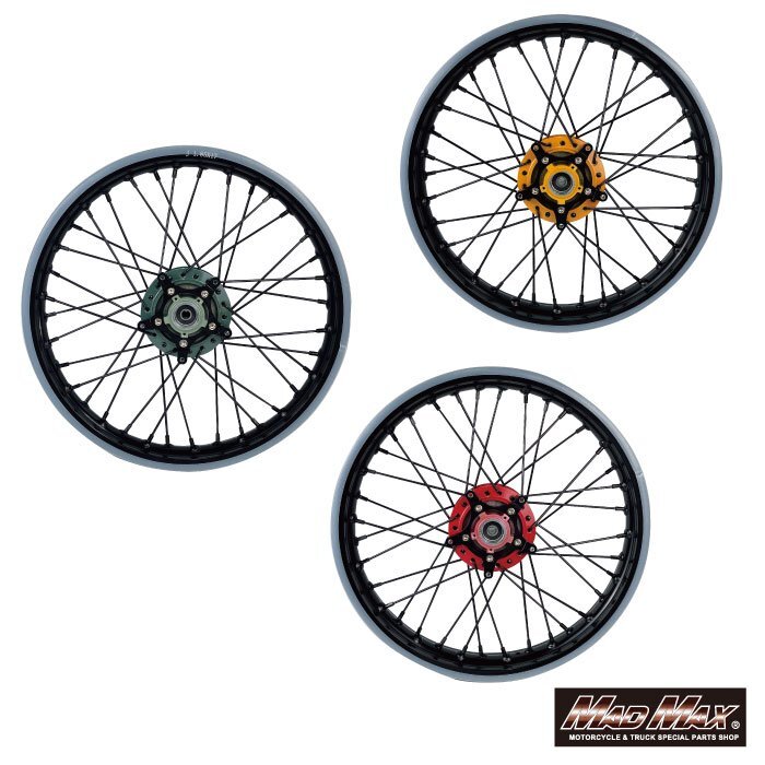 バイク用品 HONDA ホンダ CC110 JA60 クロスカブ アルミ 17インチ スポーク ワイドホイールSET グリーン/CROSS CUB 8BJ【送料800円】