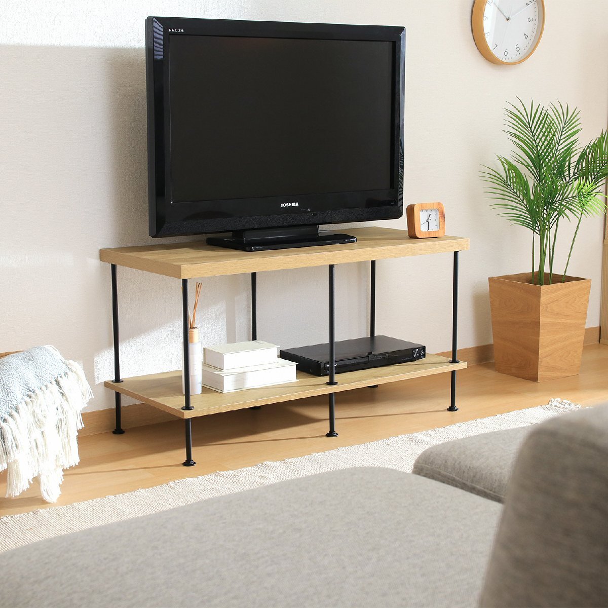 送料無料 組立簡単 テレビ臺 ローボード 収納 本棚 テレビラック AVボード オープンラック 幅90cm奧行40cm高さ48cm オークナチュラル 新品