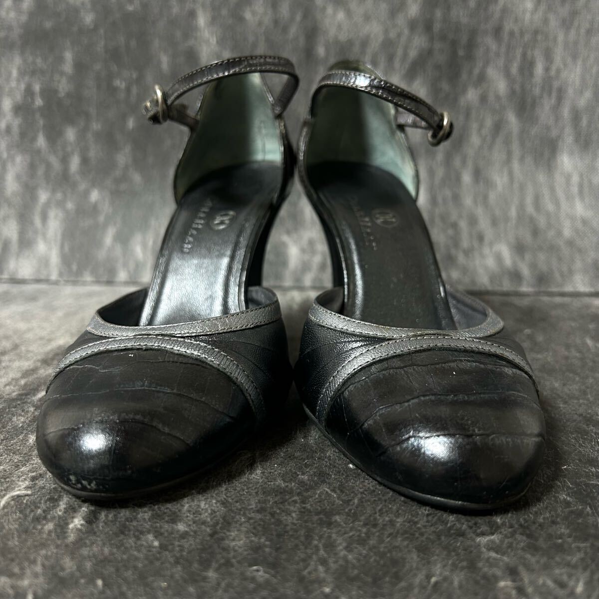 COLE HAAN Cole Haan ремешок туфли-лодочки каблук туфли-лодочки type вдавлено . кожа 51/2B 22-22.5cm соответствует темно-серый *100