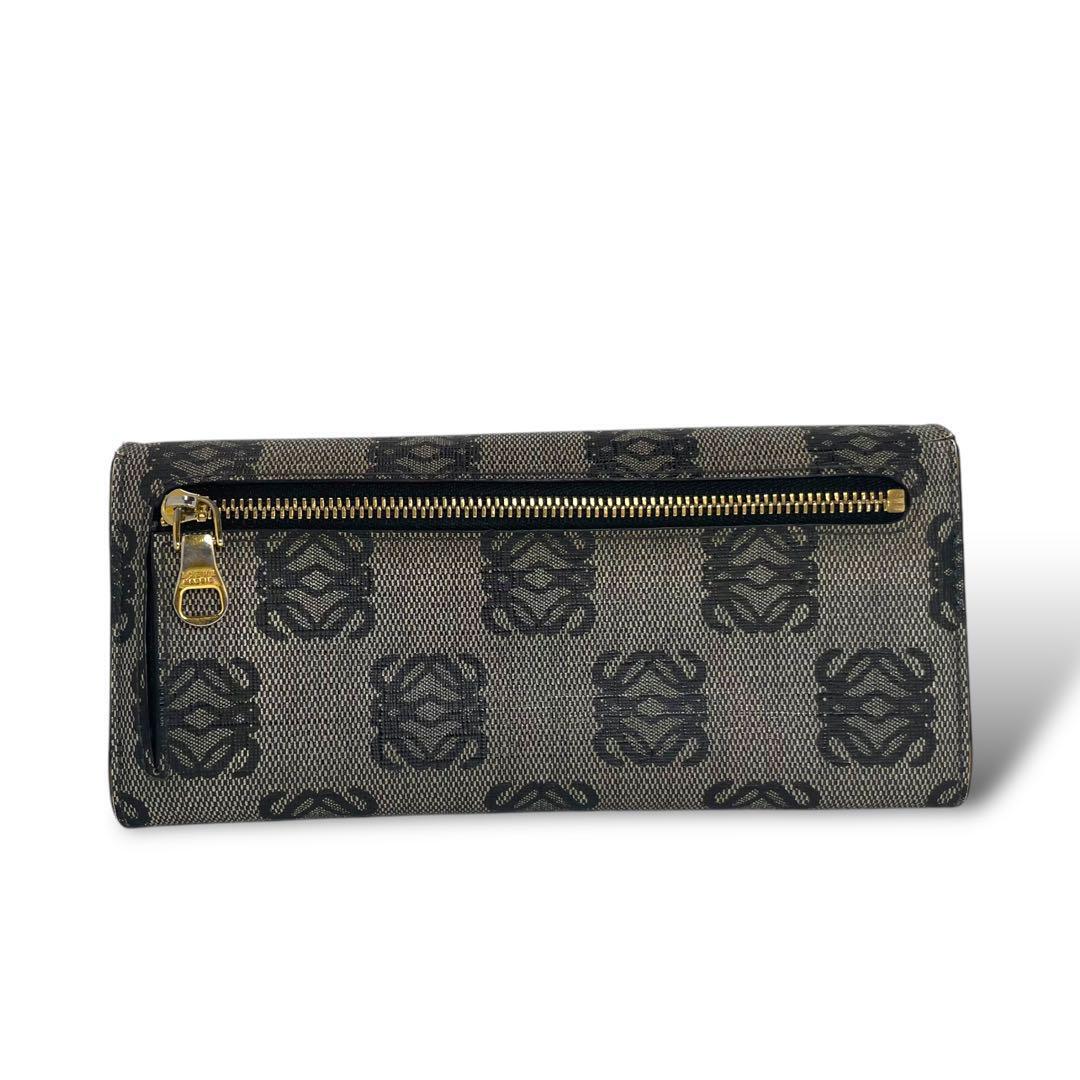 LOEWE ロエベ 長(zhǎng)財(cái)布 アナグラム 総柄 グレー レザー