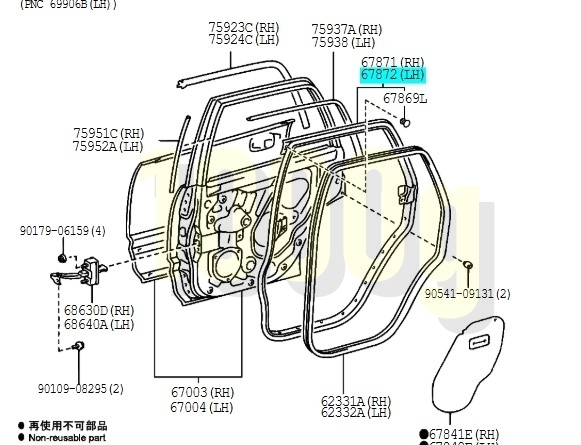 【トヨタ純正新品】 未使用品 ★超希少品★ 210 215 ハイラックス サーフ ドア ウェザーストリップ リア左 左後 RZN215 TRN215 VZN215