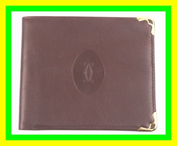 ★1円スタート 売り切り★Cartier/カルティエ★本革★ボルドー/ワインレッド★二つ折り 札入/財(cái)布/チケット入れ★A(－)ランク