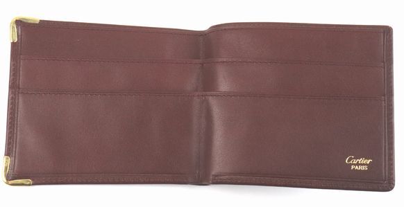★1円スタート 売り切り★Cartier/カルティエ★本革★ボルドー/ワインレッド★二つ折り 札入/財(cái)布/チケット入れ★A(－)ランク