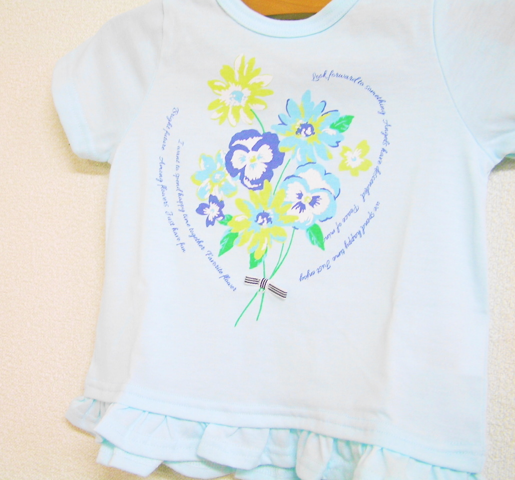 ★新品130cm★La poche biscuit 半袖Tシャツ (花束/サックス) ラポシェビスキュイ