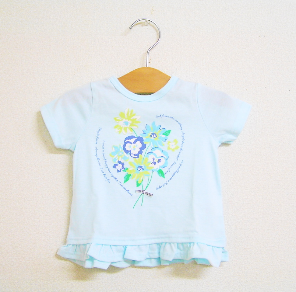 ★新品130cm★La poche biscuit 半袖Tシャツ (花束/サックス) ラポシェビスキュイ