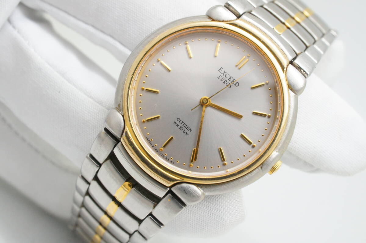 E6●作動(dòng)良好 CITIZEN シチズン EXCEED EUROS エクシード 2730-274342 ラウンドケース型 メンズ腕時(shí)計(jì) コンビ お灑落 クォーツ