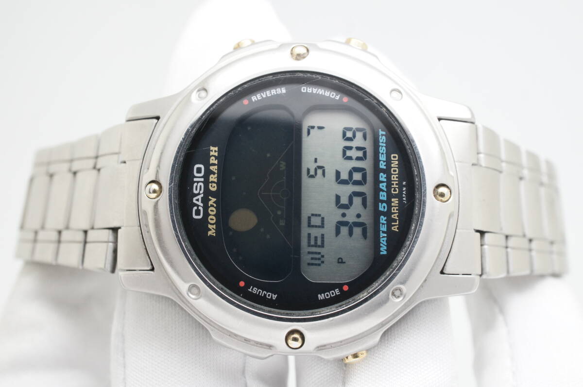 E26●作動良好 希少レア CASIO カシオ MOON GRAPH ムーングラフ GMW-61 デジタル メンズ腕時計 シルバー お灑落 クォーツ