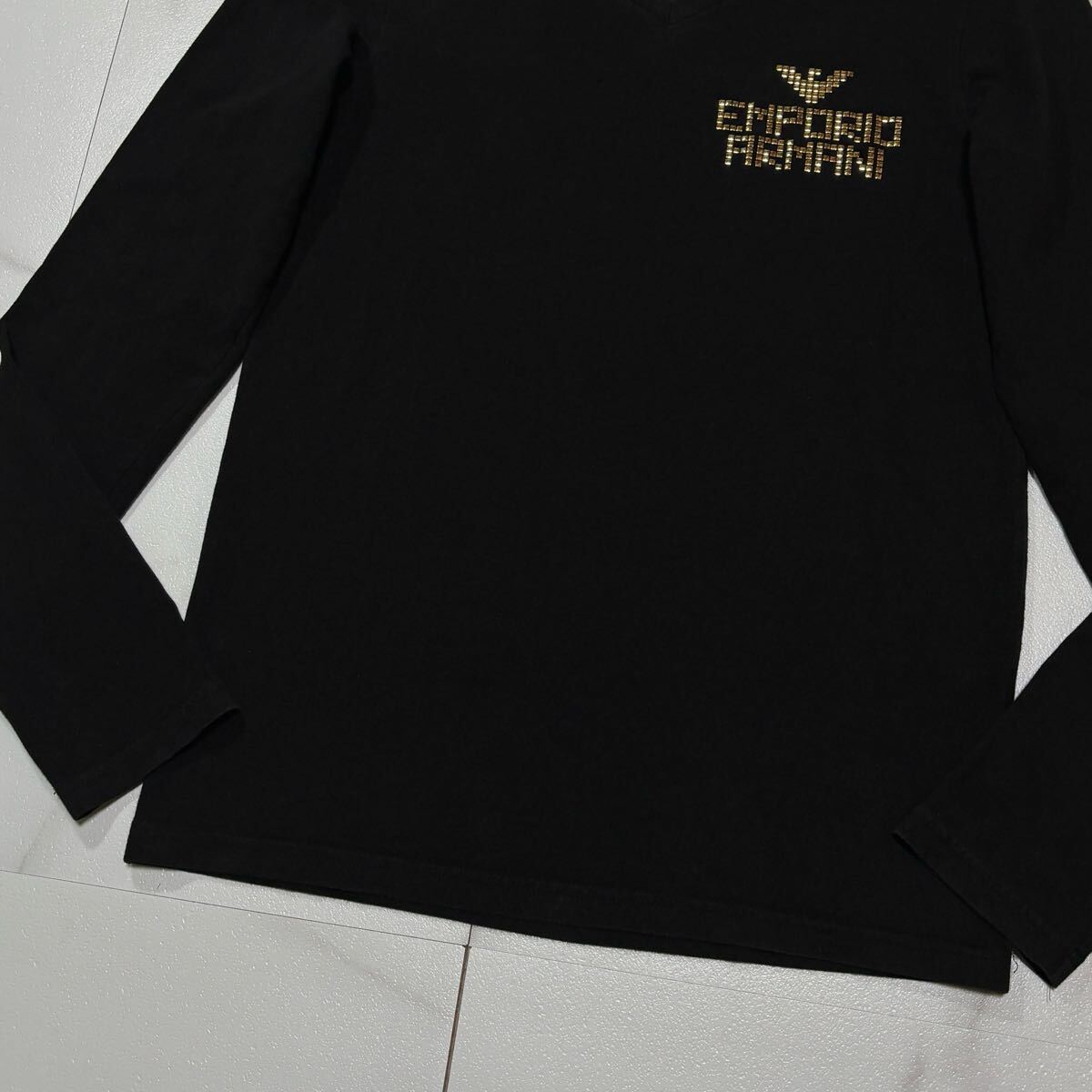 美品/名作 EMPORIO ARMANI エンポリオアルマーニ Tシャツ 長袖 イーグルロゴ 金ロゴ ブラック 黒 Mサイズ_画像3