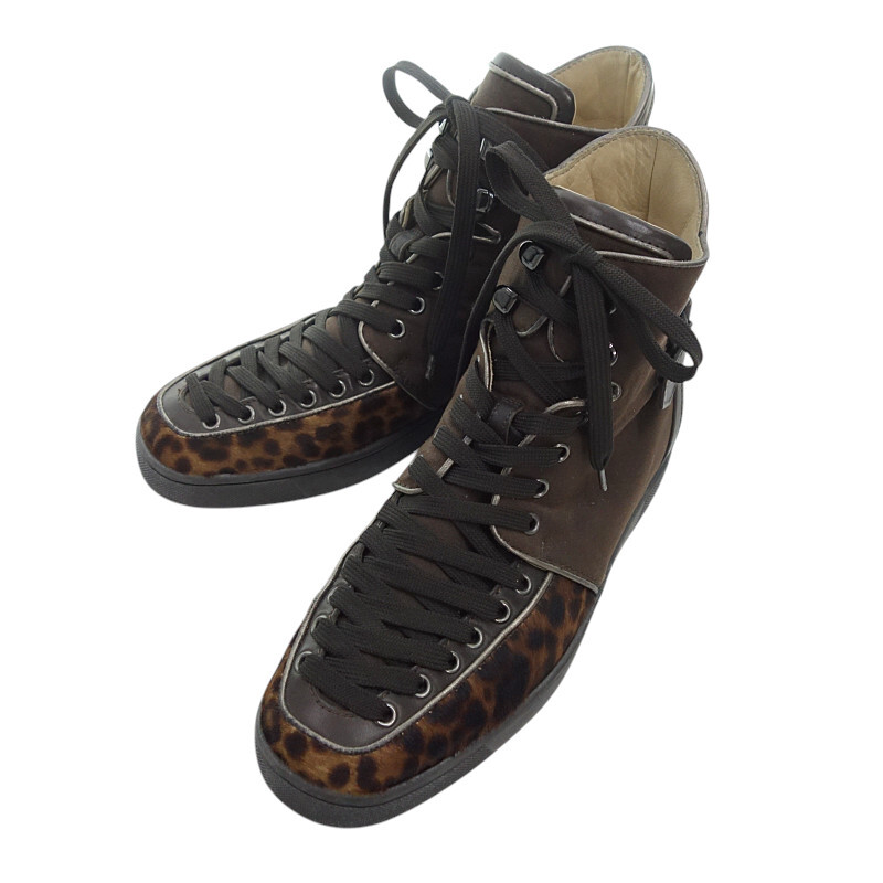 【特別価格】CHRISTIAN LOUBOUTIN ハラコ ハイカット レオパード スニーカー レオパード サイズ メンズ42