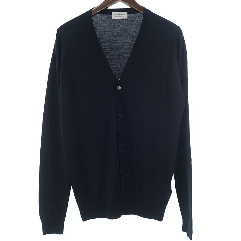 【PRICE DOWN】JOHN SMEDLEY メリノウール Vネック 長袖 ボタン カーディガン ブラック サイズ メンズM