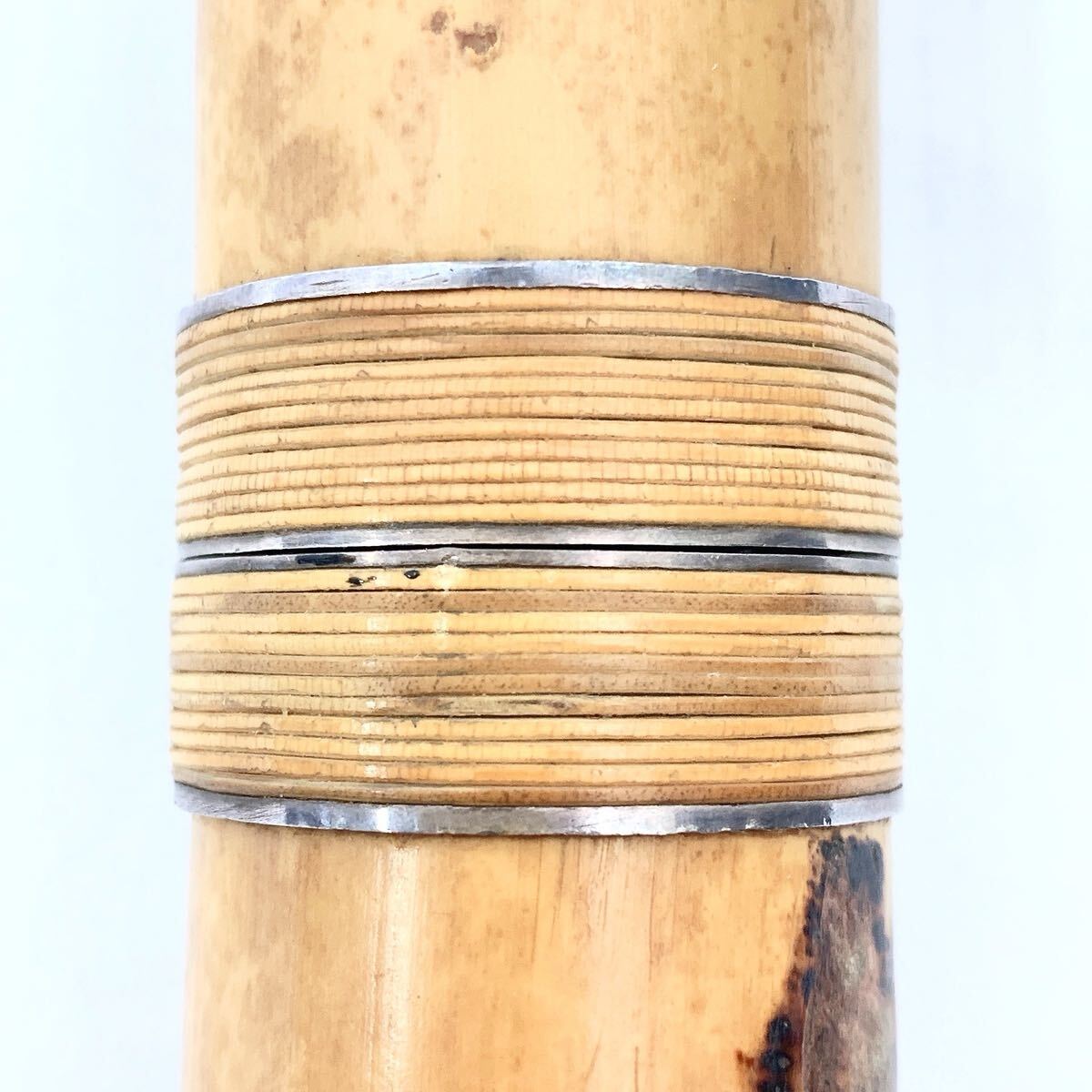 ☆尺八　琴古流　呂玄銘　銀縁歌口　銀三線継　約65.5センチ　約380g ☆尺八 琴古流 呂玄銘 銀三線継 約42.5センチ 約340g