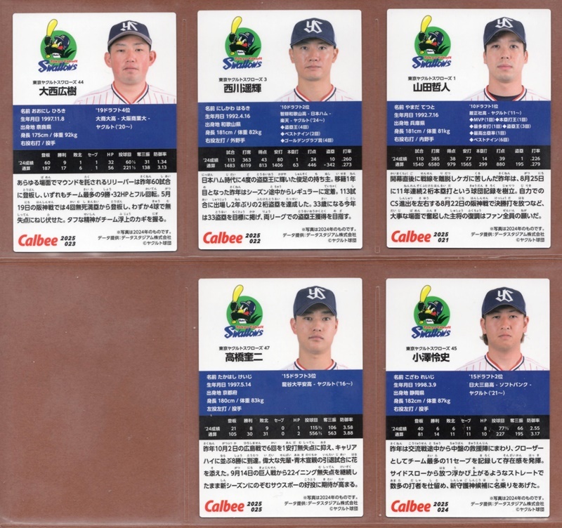  Yakult ( команда комплект )[ Calbee 2025 Professional Baseball chip s 1 ] обычная карта 5 вида комплект | каждый 1 листов итого 5 листов * быстрое решение [ лот число :2]