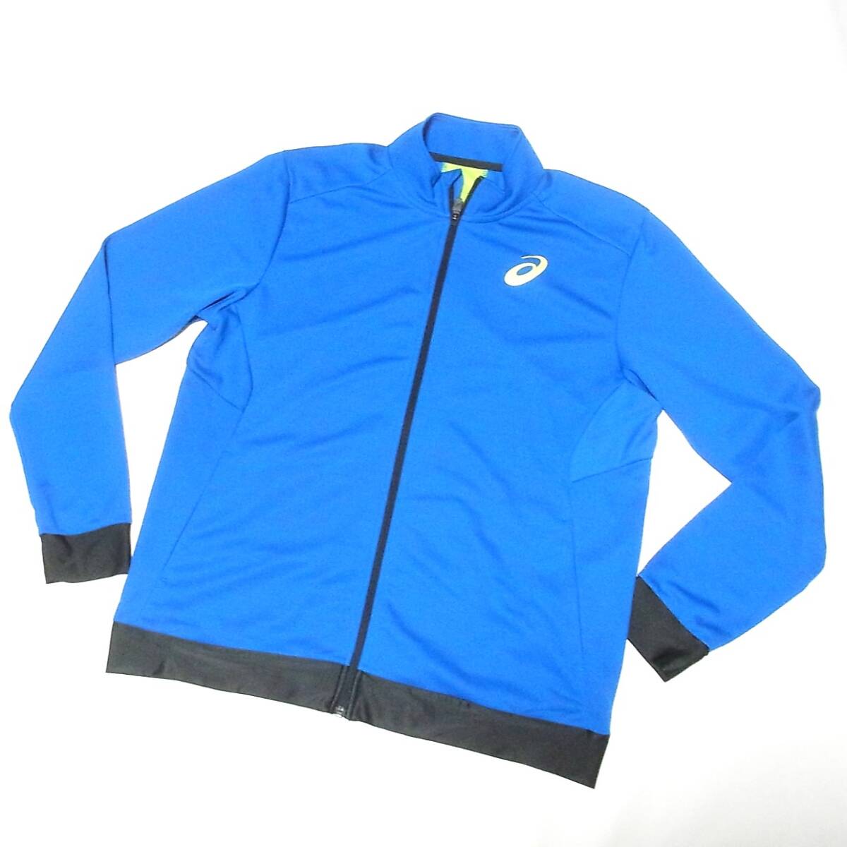 アシックス 美品 ASICS D2 クロスジャケット 青 ブルー XL◎ニットジャケット トラックジャケット◎シンプル 清掃済 ジャージ_画像1
