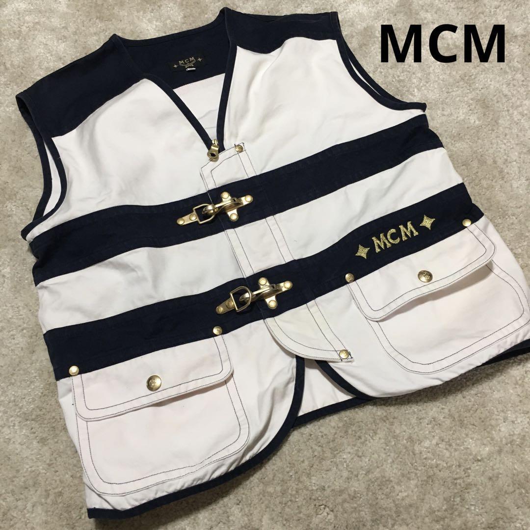 【 MCM 】真鍮バックル付きベスト マリン ボーダー ヴィンテージ