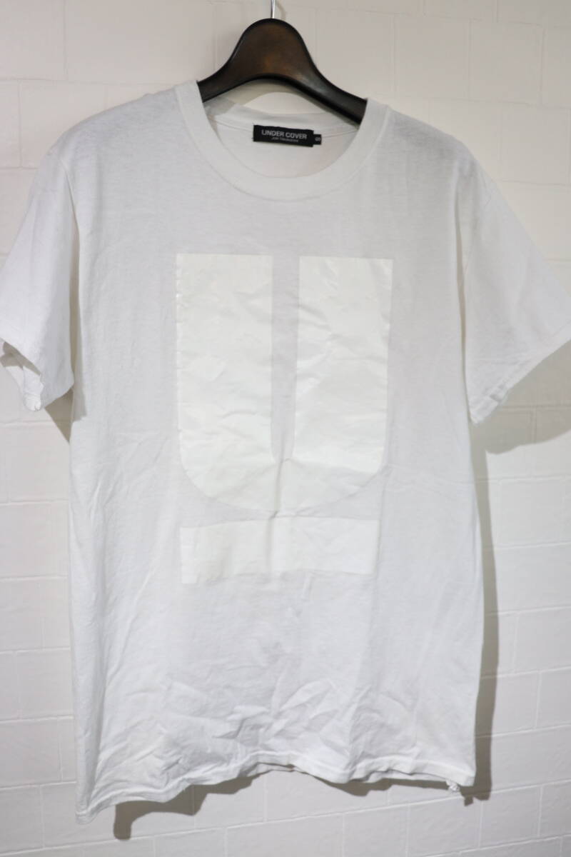 即決 UNDER COVER アンダーカバー UNDERCOVER 同色Uロゴ＆MADSTOREプリント クルーネックTシャツ S 白×瘳?