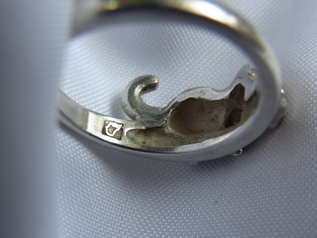 *SILVER серебряный серебряный кошка . мышь .. мышь кольцо кольцо 13 номер ранг /USED