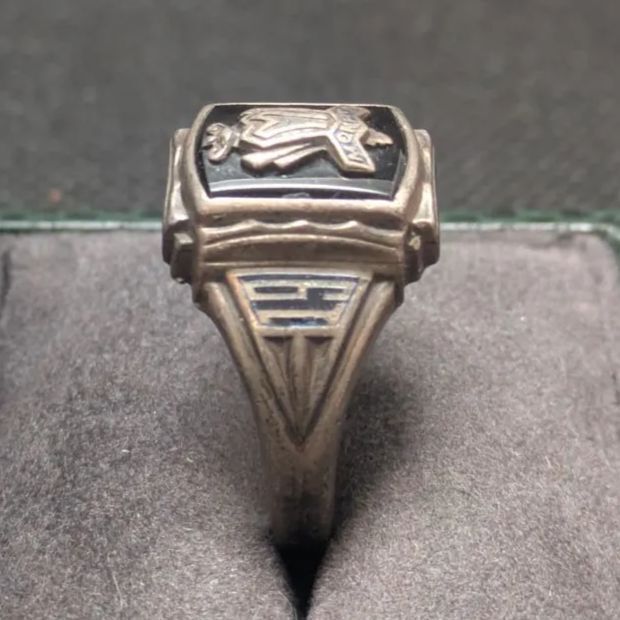 JOSTENS 1965年 カレッジリング 「M」 スターリングシルバー925 JOSTEN ジャスティン社 モンロー高校 MONROE HIGH SCHOOL 黒 ブラック 良品