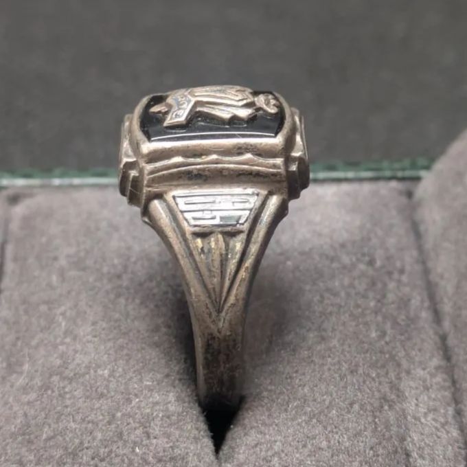 JOSTENS 1965年 カレッジリング 「M」 スターリングシルバー925 JOSTEN ジャスティン社 モンロー高校 MONROE HIGH SCHOOL 黒 ブラック 良品