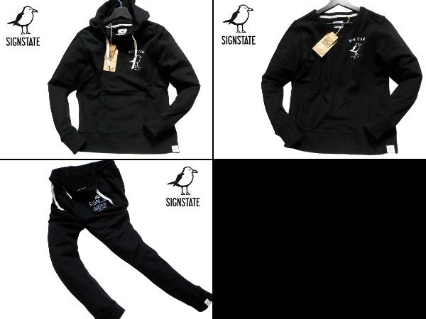 ◆SIGN STATE オーガニックコットン スウェット セットアップ【パーカー/プルオーバー/ジョガーパンツ】 ブラック サインステイト◆_画像1