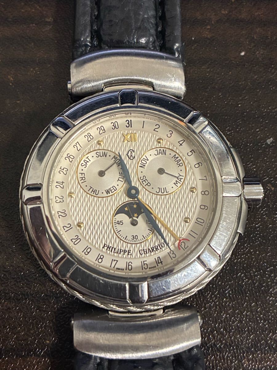 1円　フィリップシャリオール　ケルティック　ムーンフェイス　トリプルカレンダー　クオーツ式メンズ腕時(shí)計(jì)　シャリオール