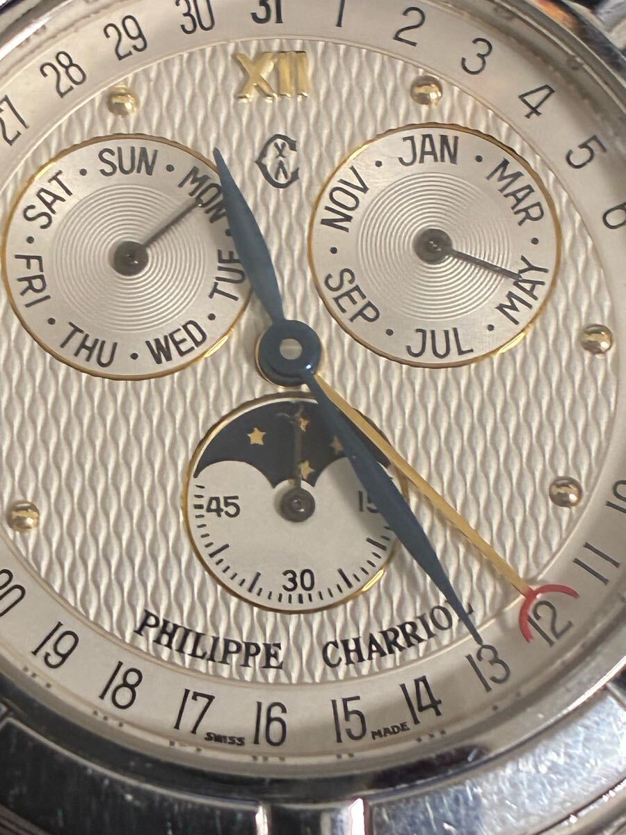 1円　フィリップシャリオール　ケルティック　ムーンフェイス　トリプルカレンダー　クオーツ式メンズ腕時(shí)計(jì)　シャリオール