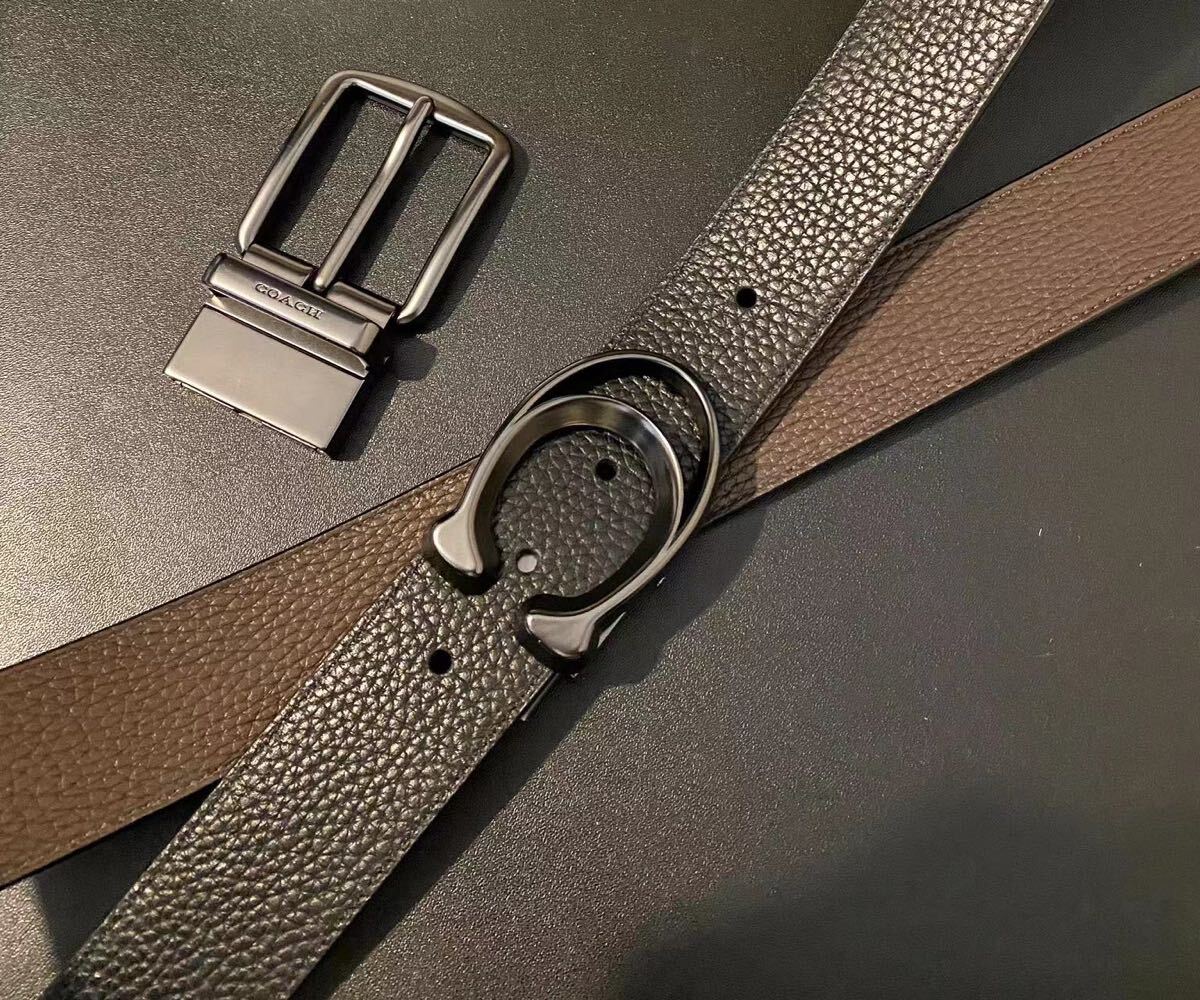 SALE♪コーチ　新品　リバーシブル　バックル回転　紳士　ビジネス　社会人ベルト COACH コーチ 新品 リバーシブル シンプル ブラックxブラウン