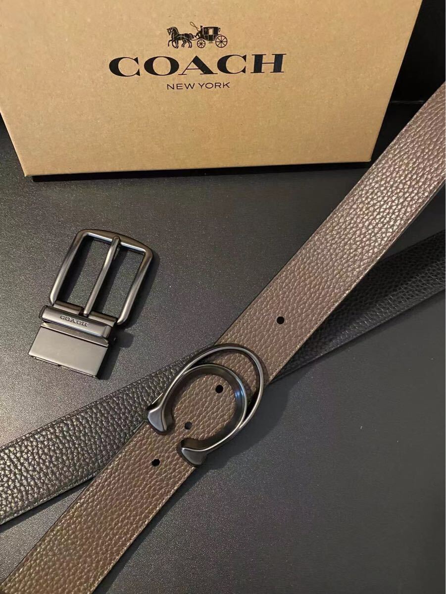 SALE♪コーチ　新品　リバーシブル　バックル回転　紳士　ビジネス　社会人ベルト COACH コーチ 新品 リバーシブル シンプル ブラックxブラウン