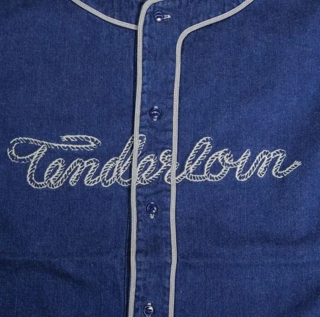 SサイズTENDERLOIN BASE BALL SHTインディゴテンダーロインベースボールシャツ筆記體ロゴワードロープ