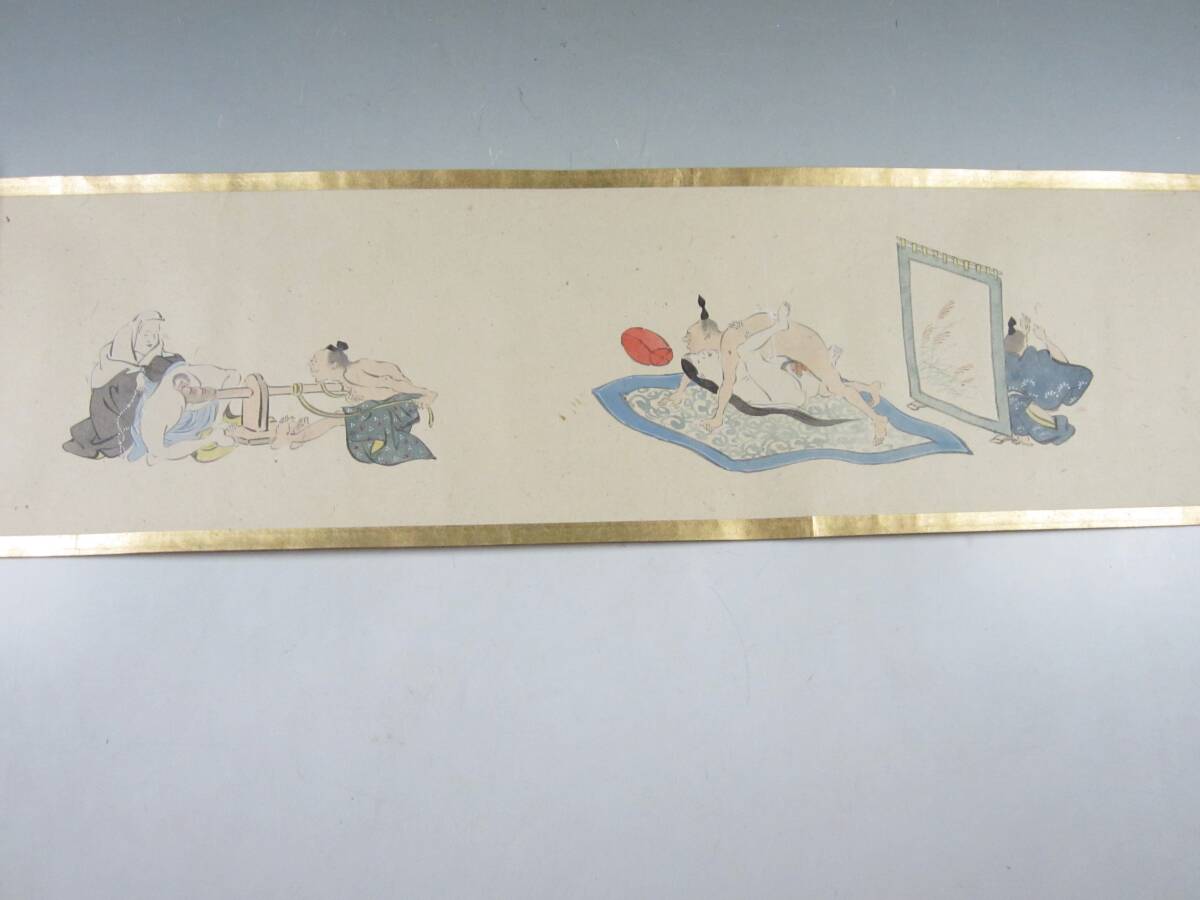 阡》時代 肉筆 春画巻物25図「一恵斎豊〇〇為筆」落款 桐箱入り