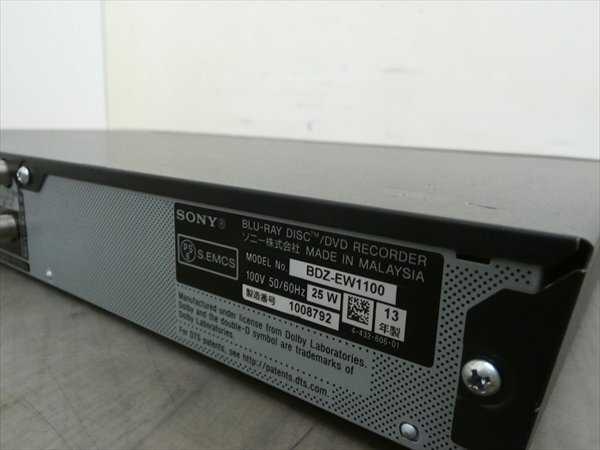 1TB☆13年☆ソニー/SONY☆HDD/BDレコーダー☆BDZ-EW1100☆リモコン付☆2番組同時録畫☆3D対応機 管CX30979
