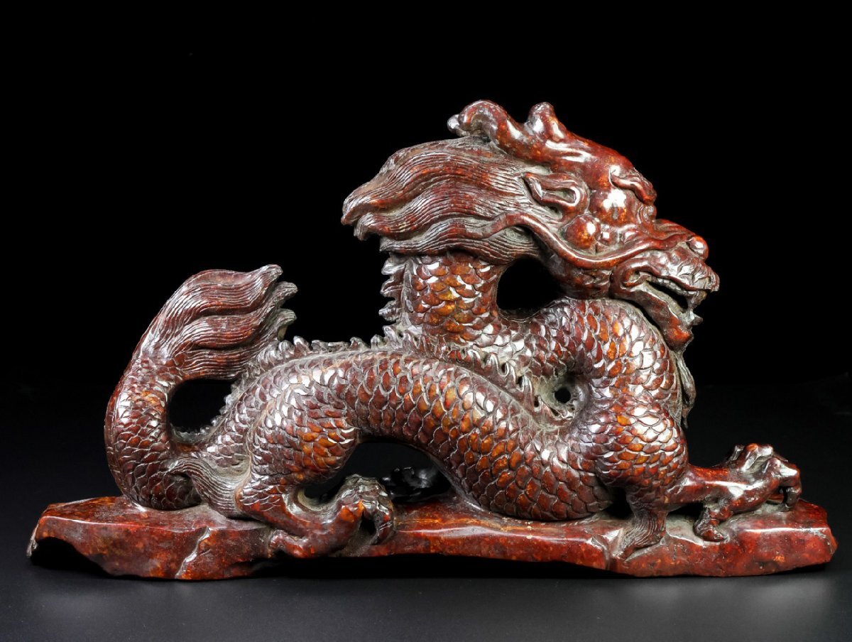 安】漢時代 和田玉 高古玉 龍紋置物 竜 極細工 古擺件 中国古