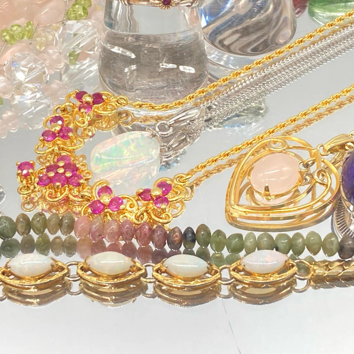 K18/K10/ダイヤ/トルマリン入!!［アクセサリーおまとめ］m 約344.3g ネックレス リング ブレス オパール ルビー アクア パライバ 925 C862