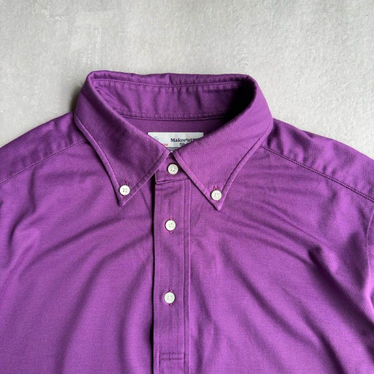 Maker's Shirt 鎌倉(cāng)　鎌倉(cāng)シャツ　ボタンダウン　半袖ポロシャツ　鹿の子ポロ　日本制　紫　メンズLL
