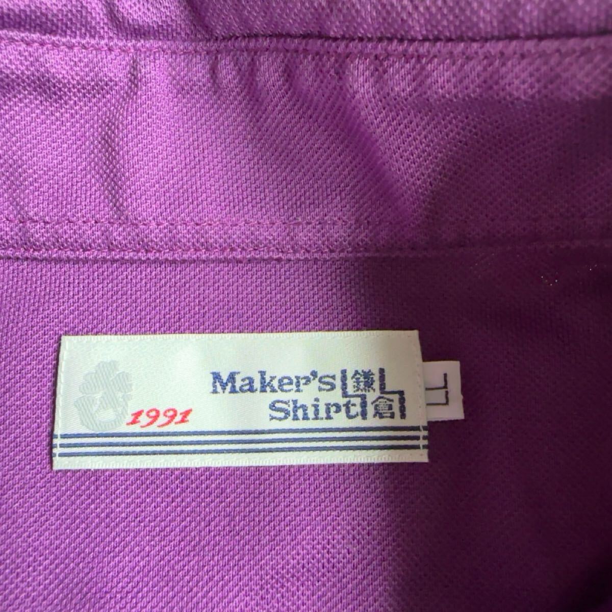 Maker's Shirt 鎌倉(cāng)　鎌倉(cāng)シャツ　ボタンダウン　半袖ポロシャツ　鹿の子ポロ　日本制　紫　メンズLL