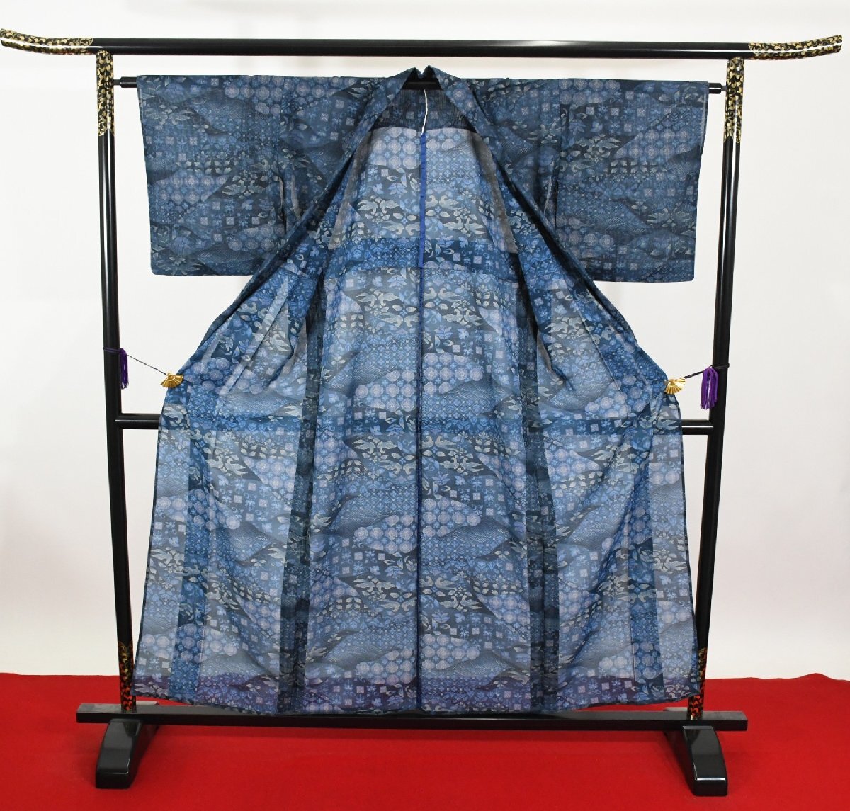 小紋 薄物 夏着物 花 身丈151cm 裄丈64cm ★着物 pb-3711 桜庭呉服店_画像8