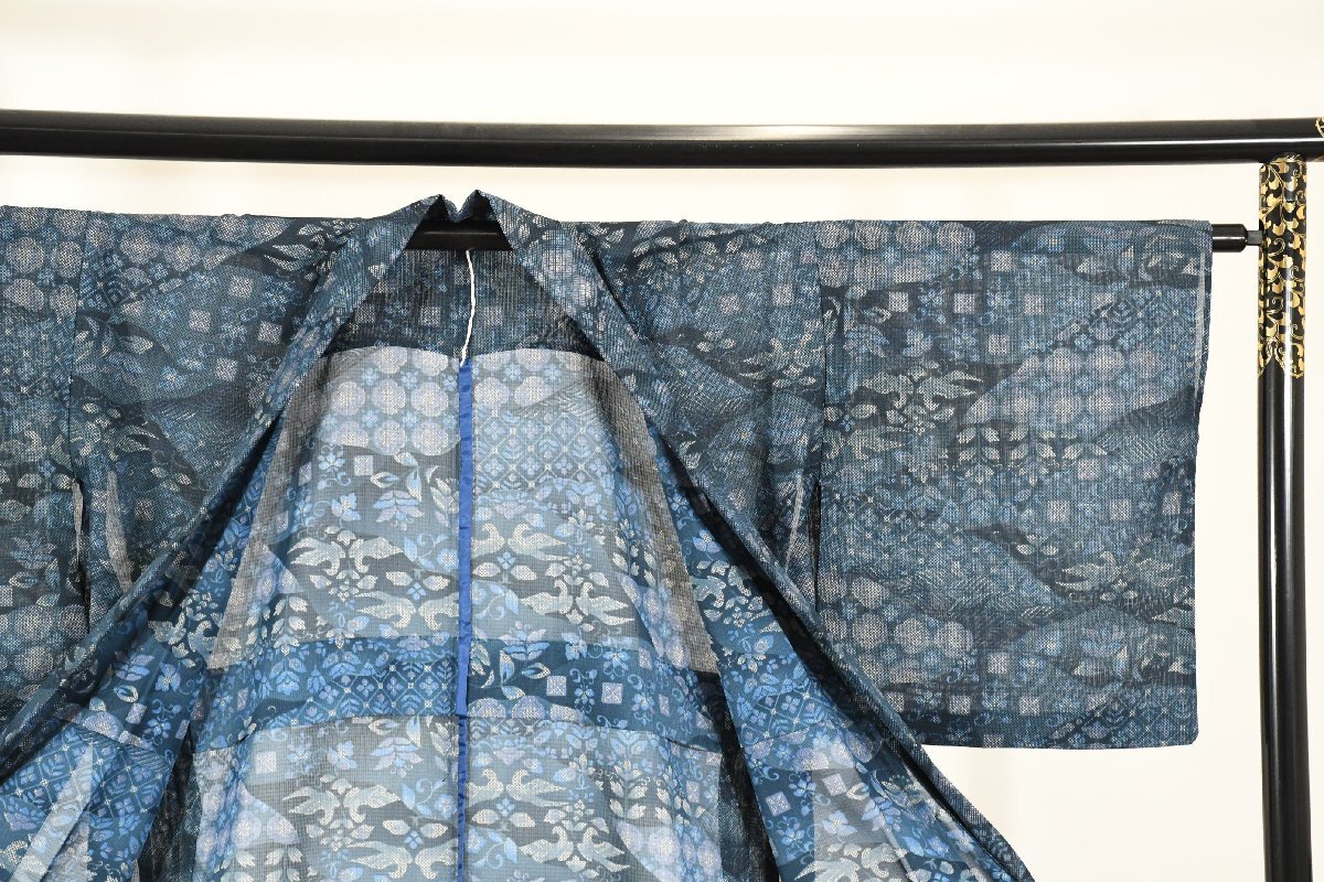 小紋 薄物 夏着物 花 身丈151cm 裄丈64cm ★着物 pb-3711 桜庭呉服店_画像10