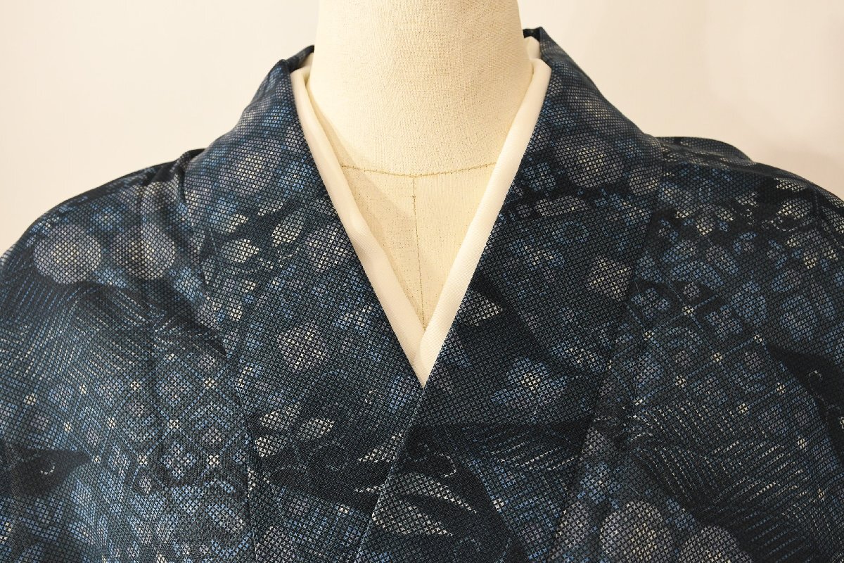 小紋 薄物 夏着物 花 身丈151cm 裄丈64cm ★着物 pb-3711 桜庭呉服店_画像1