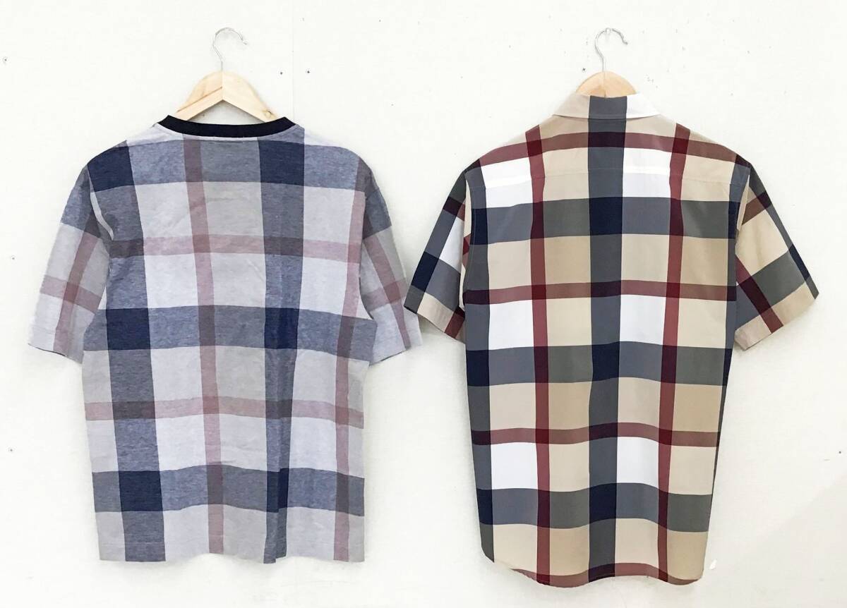 2 шт. комплект BURBERRY BLACK LABEL CRESTBRIDGE рубашка с коротким рукавом размер M проверка Black Label k rest Bridge Burberry суммировать 