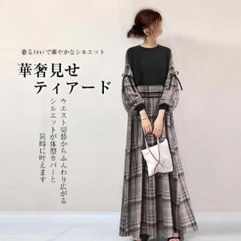 L ワンピース レディース ラウンドネック ランタンスリーブ パッチワーク　カジュアル ゆったり 可愛い オシャレ 着痩せ 大人_画像7