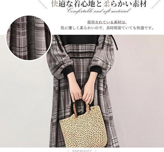 L ワンピース レディース ラウンドネック ランタンスリーブ パッチワーク　カジュアル ゆったり 可愛い オシャレ 着痩せ 大人_画像5