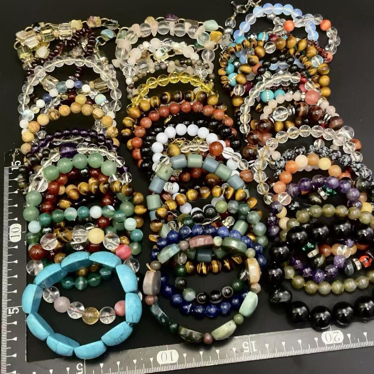 1円 天然石 ブレスレット 50本まとめ 大量セット 翡翠/ターコイズ/タイガーアイ/アメジスト/ガーネット/ラピスラズリ等 おまとめ売り 925有