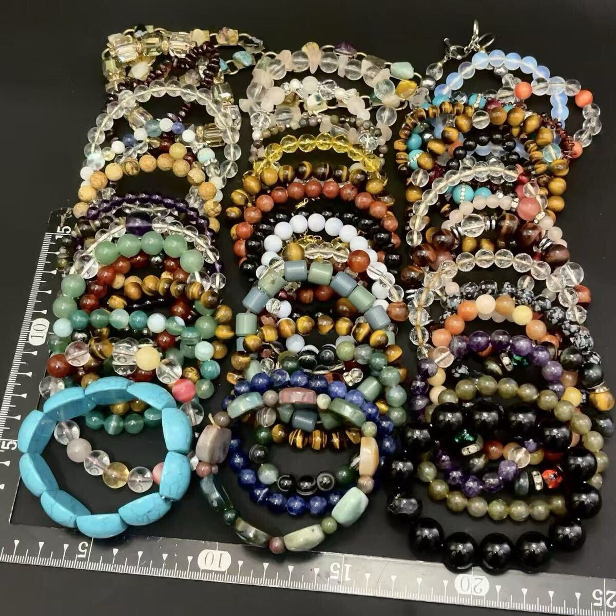 1円 天然石 ブレスレット 50本まとめ 大量セット 翡翠/ターコイズ/タイガーアイ/アメジスト/ガーネット/ラピスラズリ等 おまとめ売り 925有